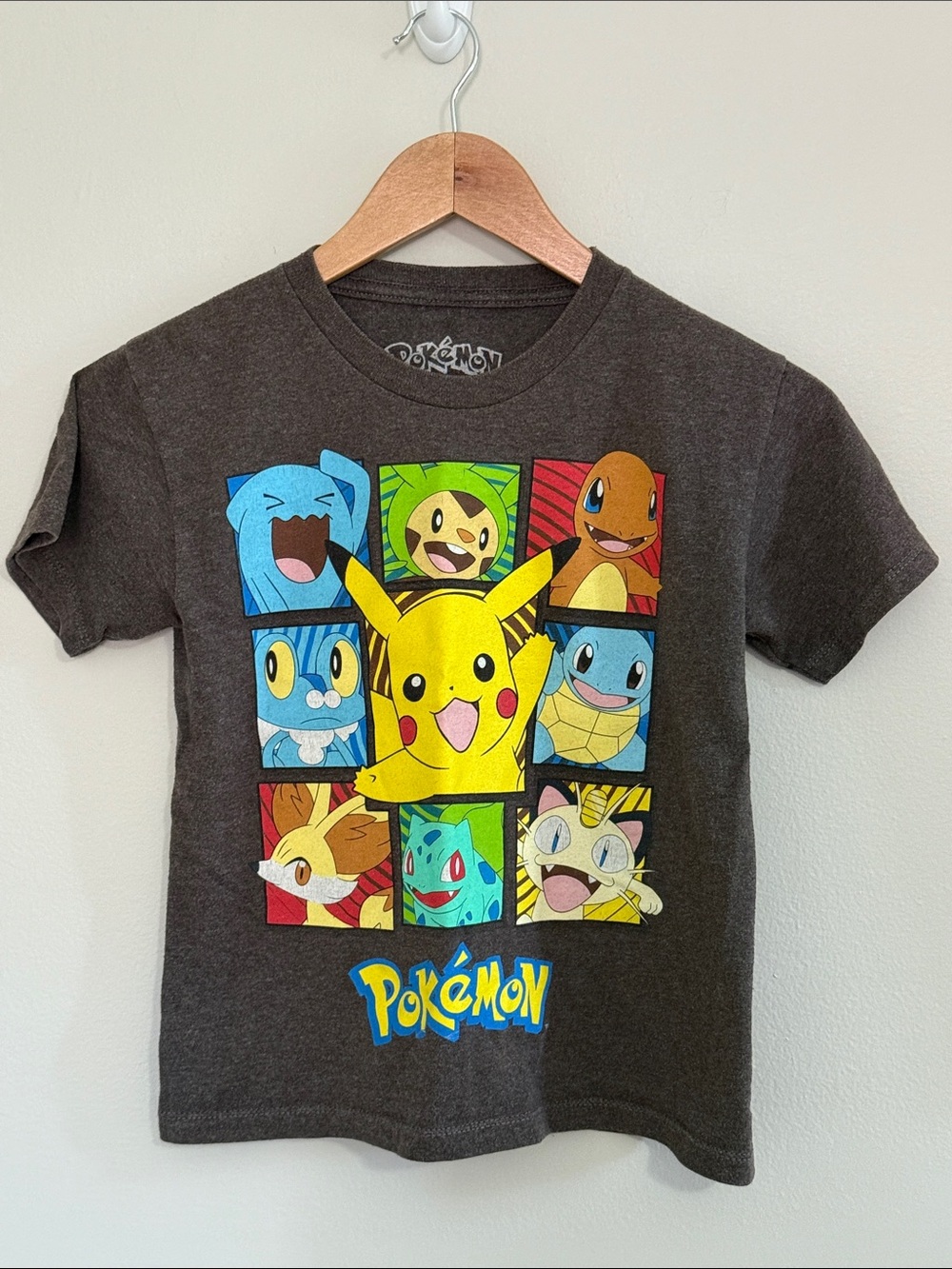 Pokemon Charcoal Tee with Bright Yellow Pikachu & Multi-Color Panels